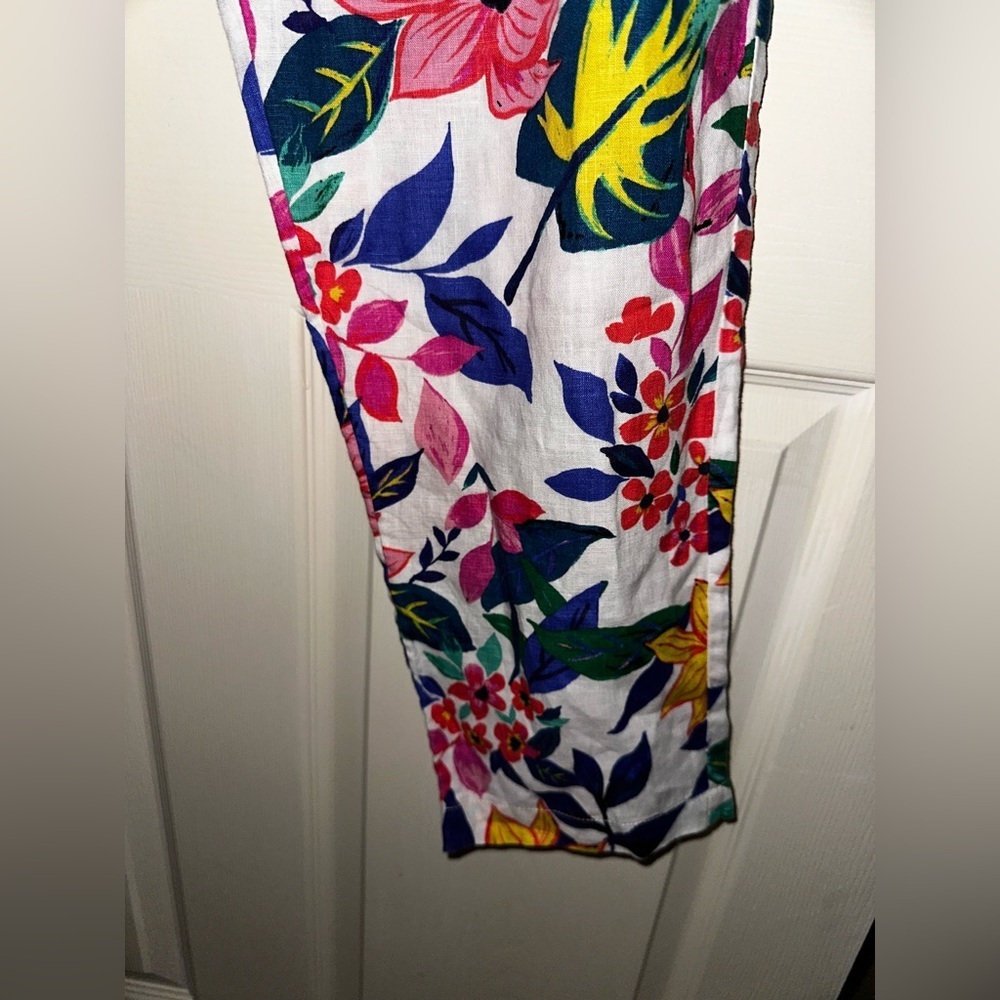C&C California Multicolor Floral Linen Pants drawstring elastic L vacation - Picture 5 of 7